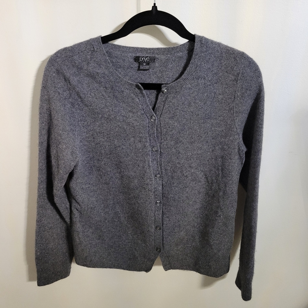 Prive 100% Cashmere Gray Button Up Cardigan, Size M